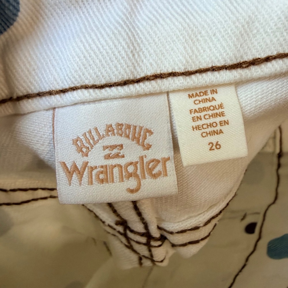 Billabong x Wrangler Polka Dot High Waisted Denim Shorts White Blue 26 - Picture 6 of 7